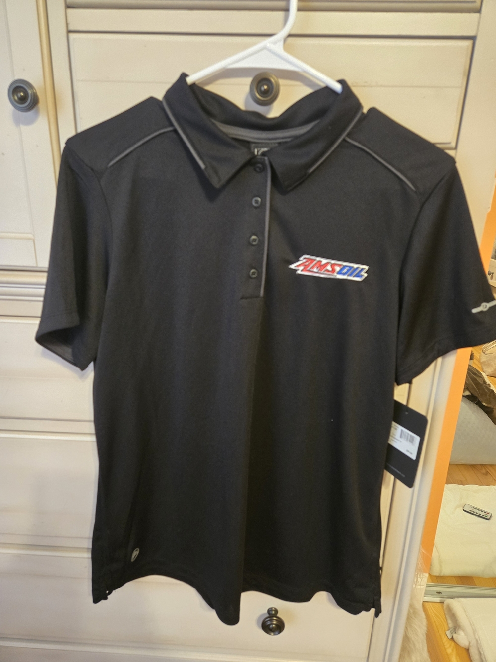 Storm Black Short-Sleeve Button Down Polo with AMSOIL Logo